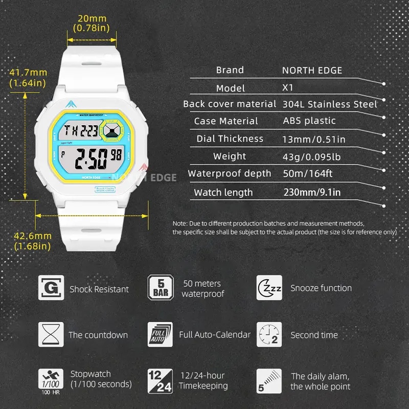 NORTH EDGE 2026 Jam Tangan Pin - Smartwatch Square Watches For Men ulasan dan harga